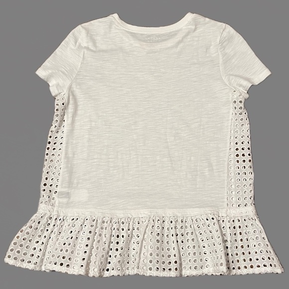 💖♠️ Kate Spade White Top | Dot Eyelet Inset | Ruffled Hem | Size XXS | EUC - Picture 1 of 8